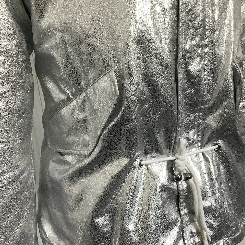 Silver Faux Fur Hooded Jacket, Size M - Picture 3 of 13